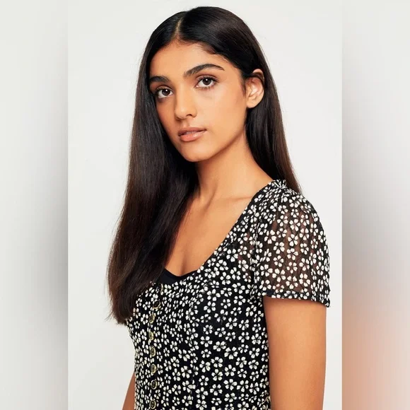 Urban Outfitters Floral Button Lace Corset-Back Black & White Sheer Mini Dress L - Picture 4 of 16